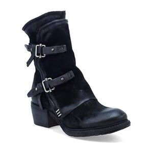 A.S.98 Black Leather Moto chilly Boots with Buckles size 37